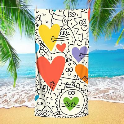 Doodle Heart Cartoon Beach Towel 2D Flat Print Sand Proof Quick Dry Microfiber For Yoga Diving Summer Travel Vacation