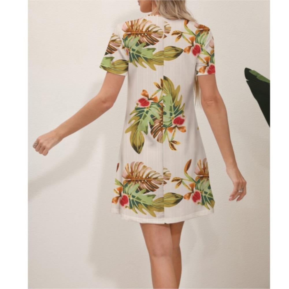 Summer Latest Women's Fashion Printed Street Trend Round Neck Sweet and Fresh Flower Solid Color Suitable for Beach Skirt