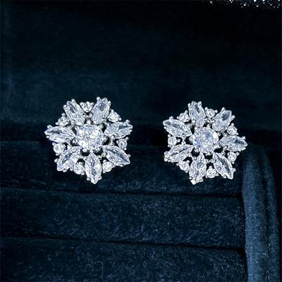Marquise Stone White Zircon Cute Snowflake Stud Earrings For Women Vintage Silver Color Wedding Earring Valentine Jewelry Gifts