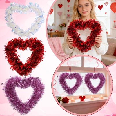 Valentines Red Heart Shaped Wreath Decorative Hanging Love Garland for Wedding Engagement Window Decoration