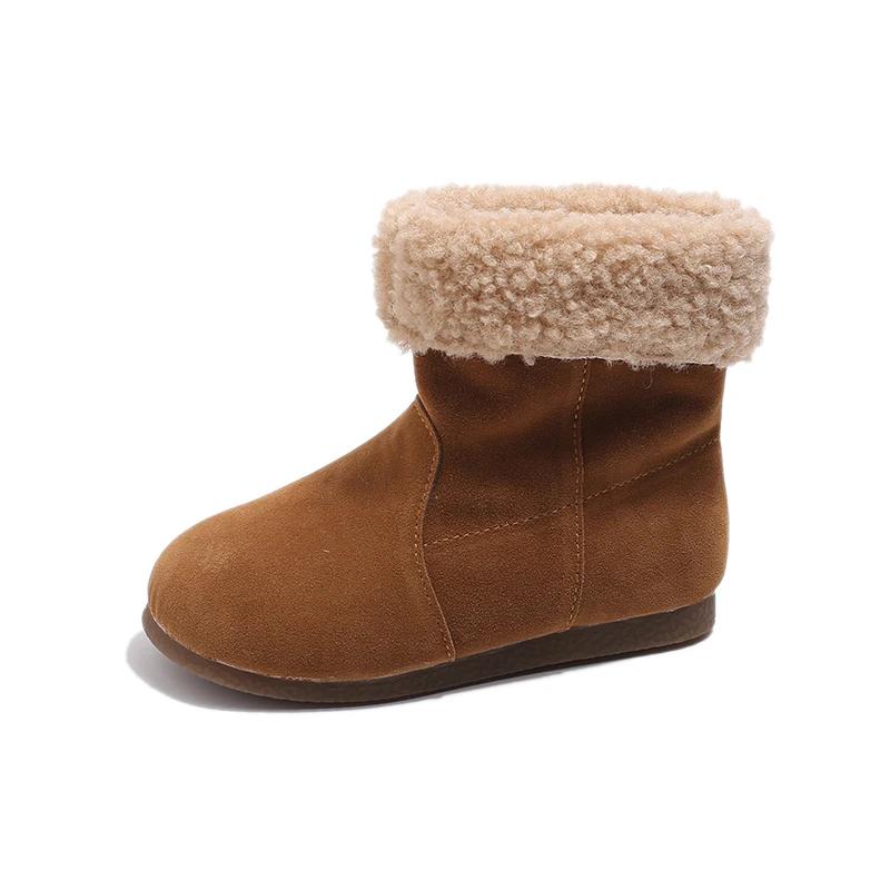 2024 Children Short Boots for Girls Winter New Fashion Korean Style Soft Bottom Versatile Anti-slippery Chic Plush Leather Shoes