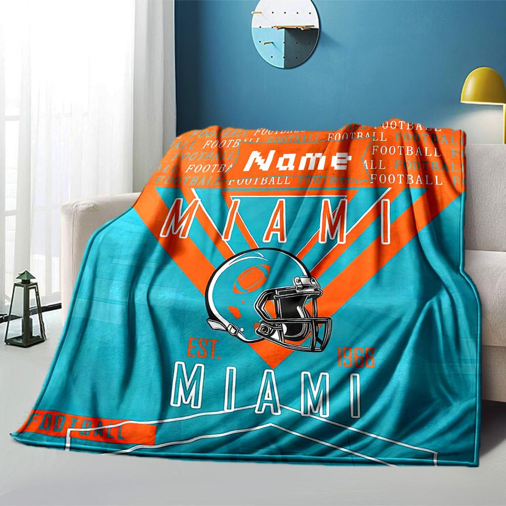 Vintage Miami Football Helmet Design Lightweight Blanket Customize Text Warmthful Decor Perfect For Sofa Couch Office Bed Picnics Ideal For All