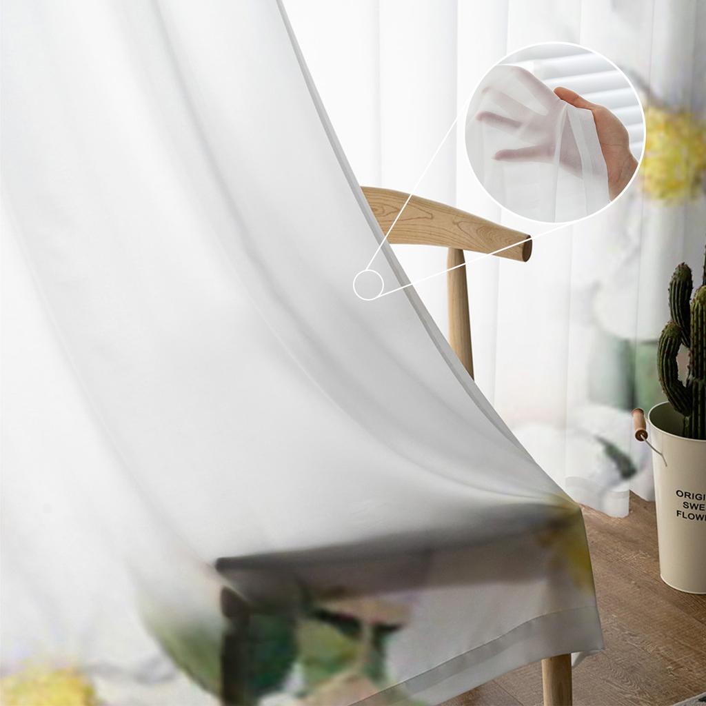 Floral White Flowers Magnolia Chiffon Sheer Curtains for Living Room Bedroom Kitchen Decoration Window Voiles Tulle Curtain
