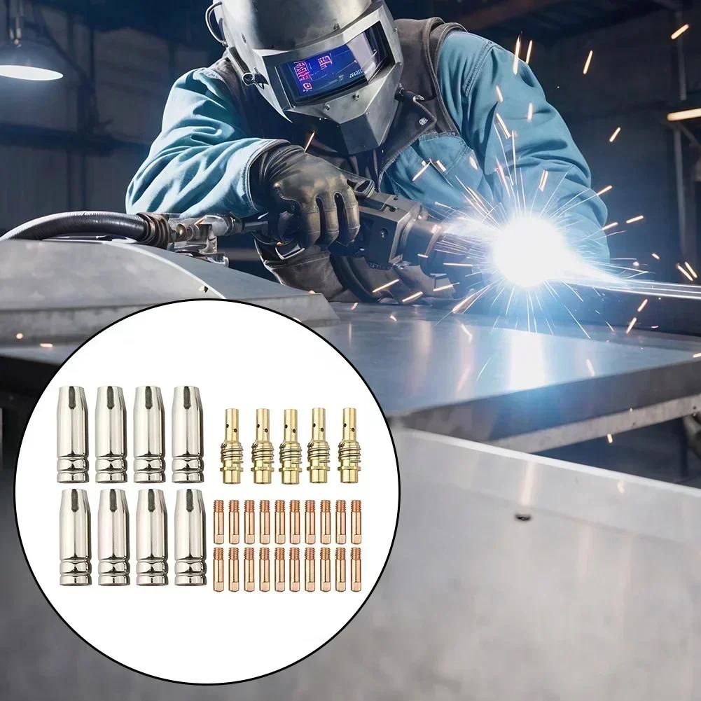 Complete 33PCS Contact Tips Nozzle Gas Diffusers Set for MIG Welder For 15AK Accessories with 0 8 Millimeter and 0 9 Millimeter