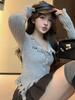 Women's Irregular Bodycon Knit Sweater - 2025 Spring/Autumn Long Sleeve Top