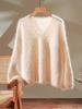 Women's Flocked V-neck Pure Cashmere Knitwear - Cozy Loose-Fit Long Sleeve Sweater for Autumn/Winter