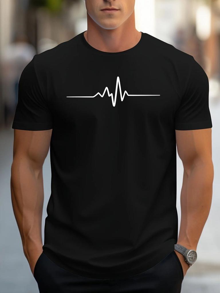 Fashionable Unisexs Summer 3delectrocardiogram Printed Comfortable And Breathable Round Neck Tshirt Outdoor Casual Top