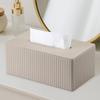 KINGFOM Tissue Case, Modern PU Leather with Stripes, Tissue Cover Box, Paper Towel Case, Tissue Holder, Stylish, Available In 3 Colors, Holds 150-250
