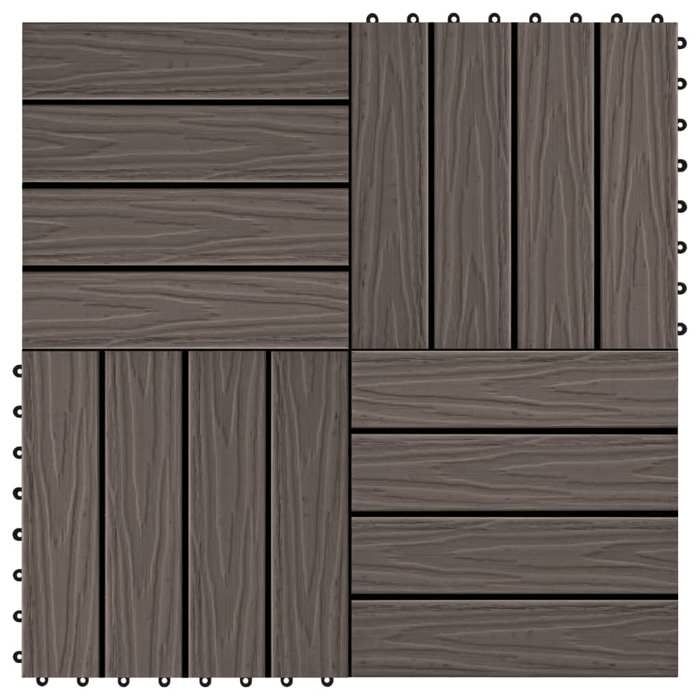 VidaXL 11x Carreau de Terrasse Relief WPC 30x30 cm 1 m² Marron Dalle de Jardin 45038