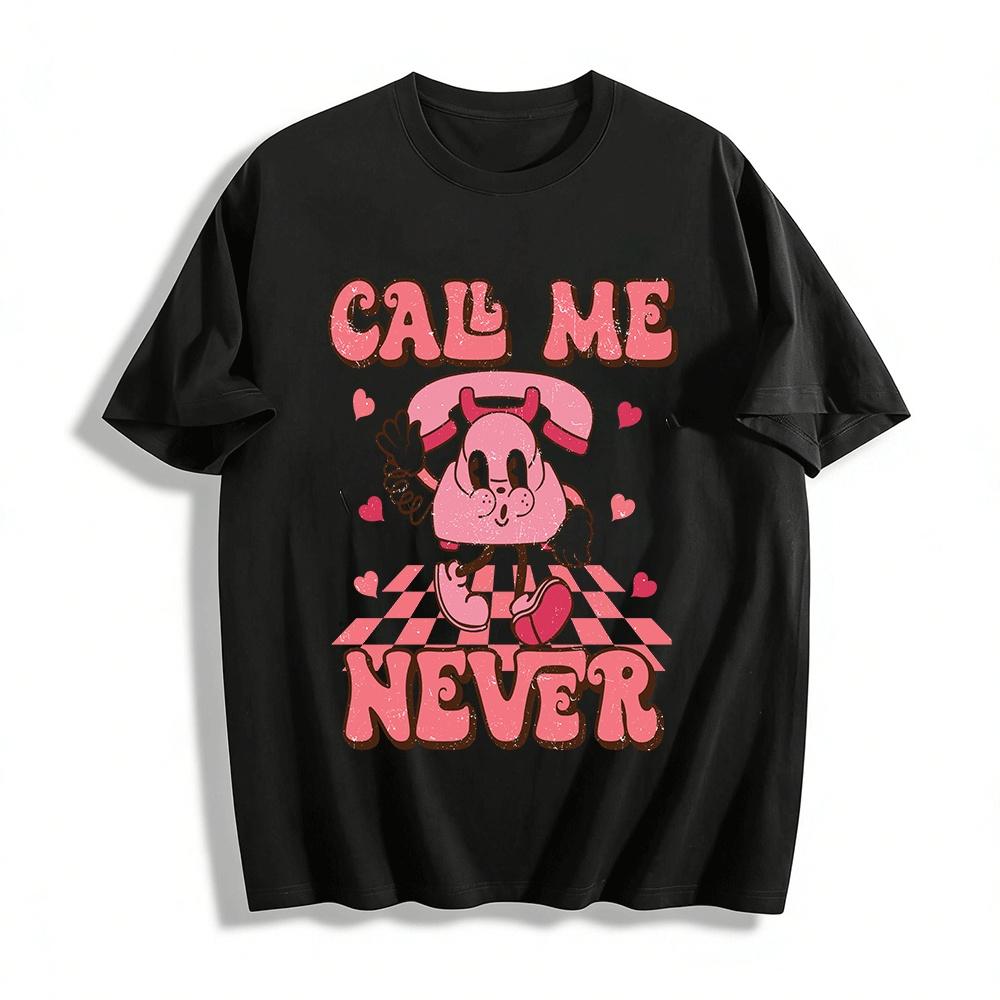 Vintage Fun Pink Phone Print Top Funny Anti-Call Casual T-Shirt Pure cotton T-shirt XXS