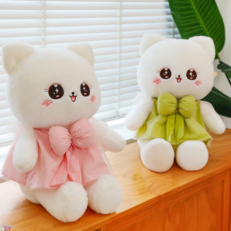 Plush Cat Toy Doll Bow Dress Kitty Stuffed Animal Cartoon Home Ornament Gift