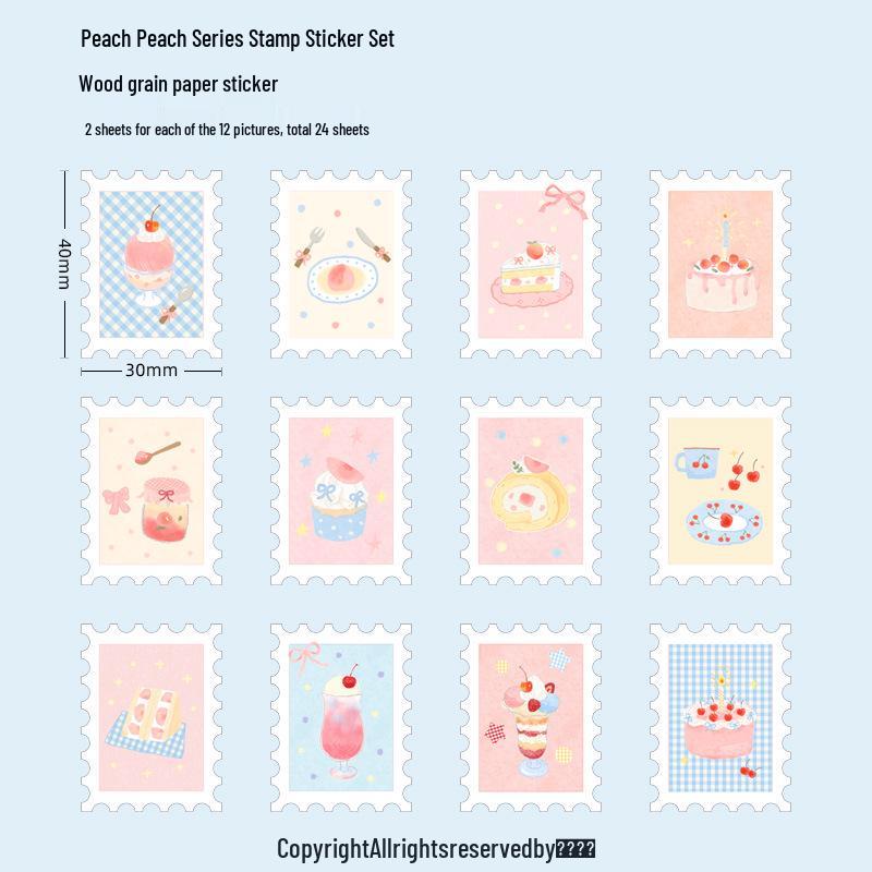Cai Cai Xuan Xuan Peach Strawberry Gacha Sticker Set - M5 Journal Wood Grain Paper Decor.