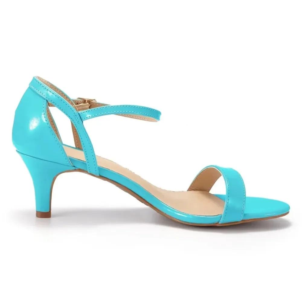 Women Patent Leather Sandals  Summer Multi Color 5cm Low High Heels Sexy Pumps Ankle Strap Sandal Ladies Party Wedding Shoes