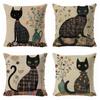 Temu New Elegant Black Cat Linen Throw Pillow Jit Healing Mori Home Cushion Four-piece Set