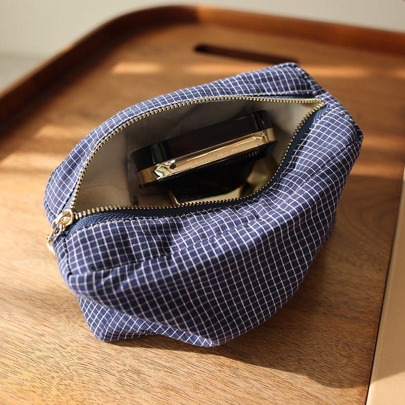 

Клетчатая полосатая ткань косметичка квадратная трехмерная сумка для хранения на молнии дорожная портативная сумка-подкладка для макияжа