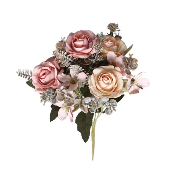 Faux Fern Leaves Artificial Rose Flowers Bouquet for Wedding Bridal, Fake Light Luxury Floral Arrangement Home Decoration And Photography Props,