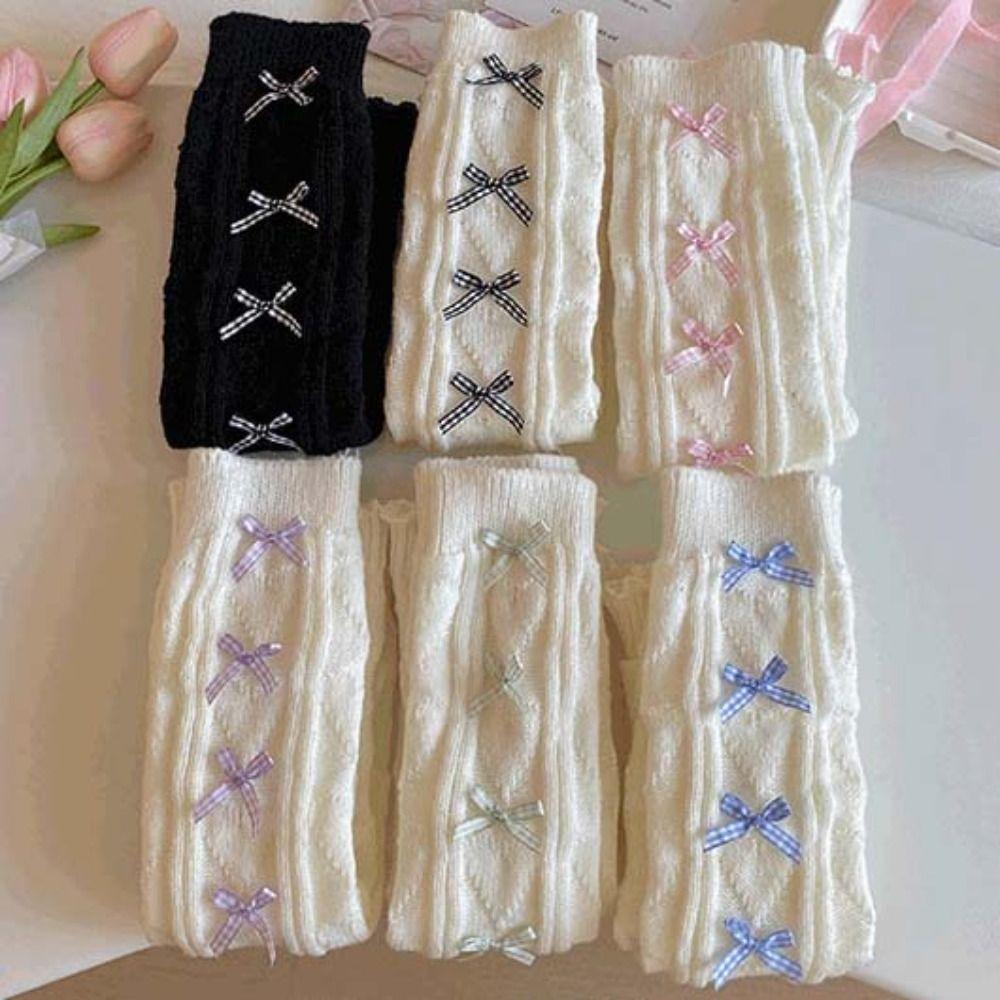 Harajuku Children's Leg Warmers Korean Style Plaid Bow Socks Cute Knitted Leg Cover  Baby