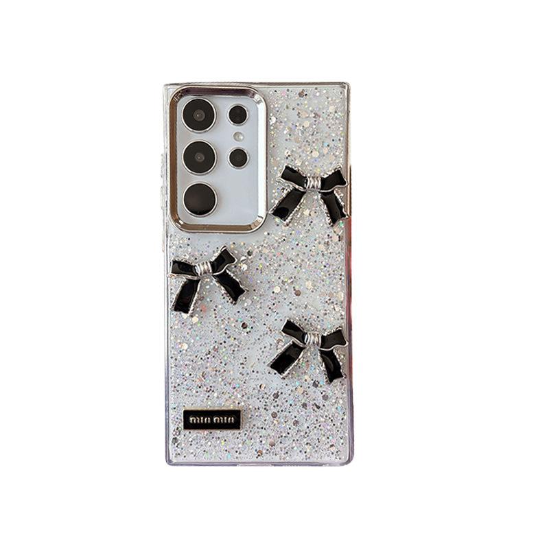 Glue Sequined Transparent Mobile Phone Case for Samsung S25ultra Bow Korean GalaxyS24 Anti-fall A06