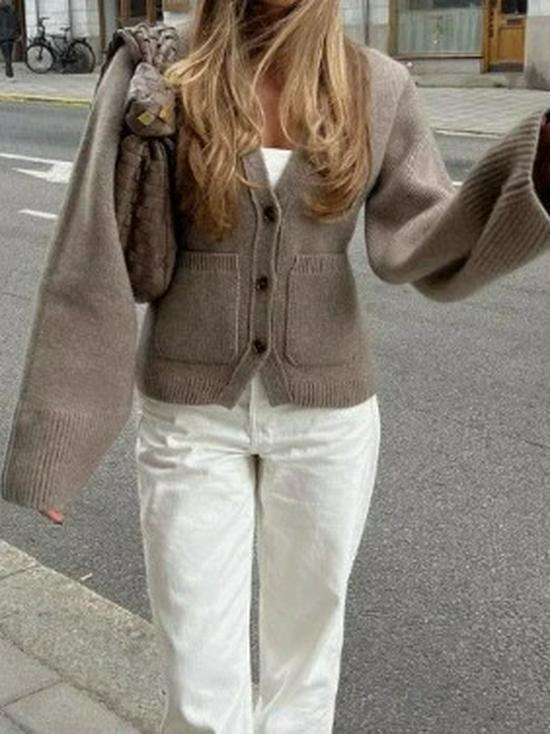 2025 Spring/Summer Solid V-neck Knit Cardigan - Casual & Versatile