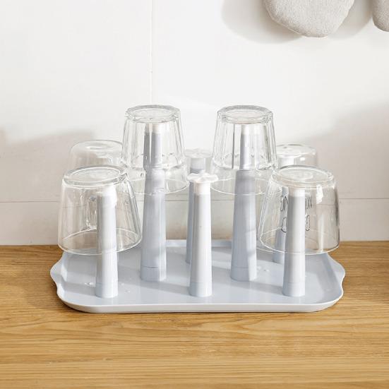 Escurridor de Tazas de Plástico de 6 Ranuras con Bandeja de Goteo Organizador de Encimera Ahorra Espacio para Tazas Vasos Estante de Almacenamiento de Cocina Libre de BPA