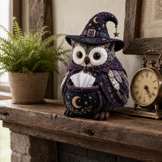 huaqianguhh DIY Tissue Box Cover Kit, Owl Shape, Soft Textures Patchwork Sewing Handmade for Handicraft Enthusiast Beginners