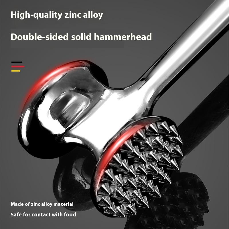 Meat Tenderizer Hammer, Zinc Alloy Solid Double-Sided Mallet with Stainless Steel Finish & Non-Slip Handle for Pounding