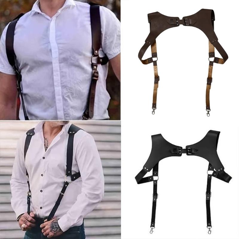 PU Leathers Suspenders for Men, Vintage Men Harness Punk Apparels Strap Chest Shoulder Belt Accessories