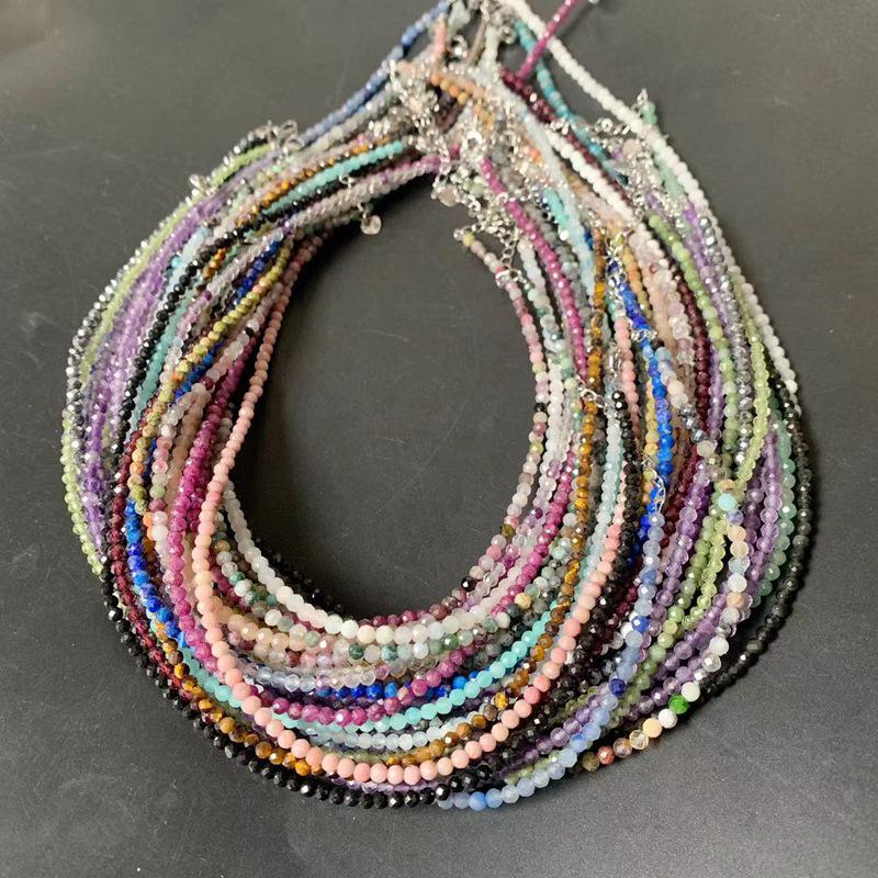 3mm Faceted Natural Stone Necklace with Citrine, Agate, Tourmaline, and Moonstone Beads