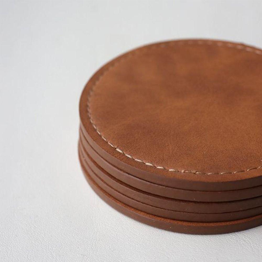 Home Decor Waterproof Faux Leather Cup Coaster Heat Resistant Circular Round Cup Pads Insulation Mat Bar Counter