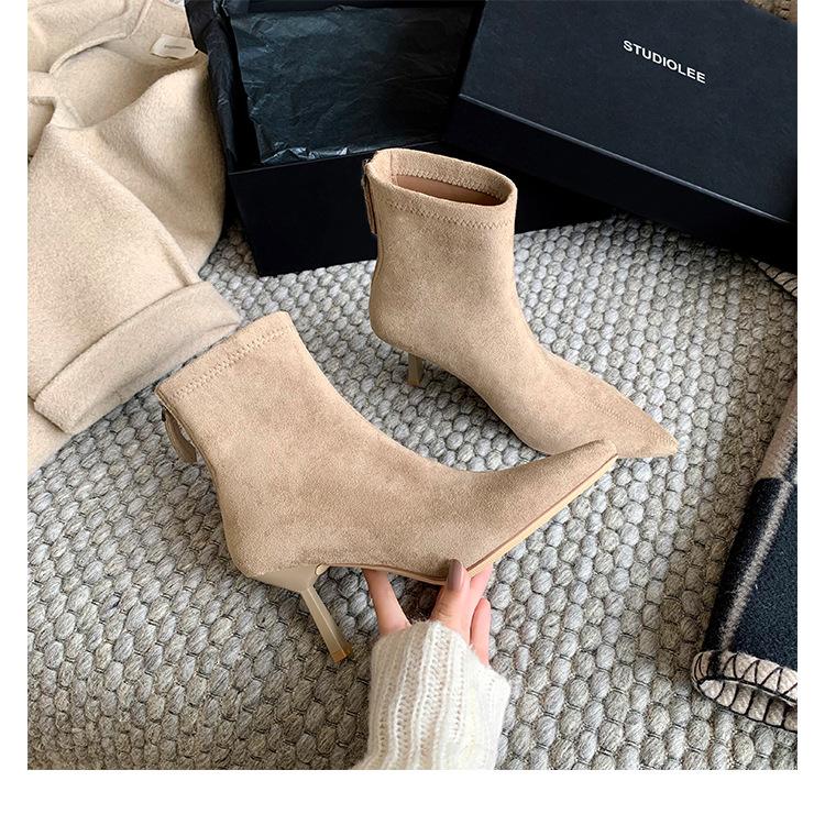 728-3 Виноградная мама осень и зима новые европейские и американские женские ботильоны на высоком каблуке с острым носком на молнии 34 5468₽