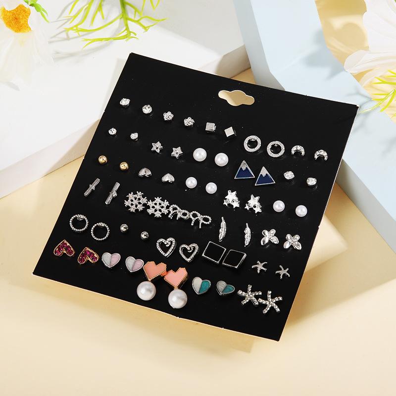Korean Version of Fashion Sweet Love Bow 10 Pairs of Stud Earrings Set New Pearl Leaf Earrings