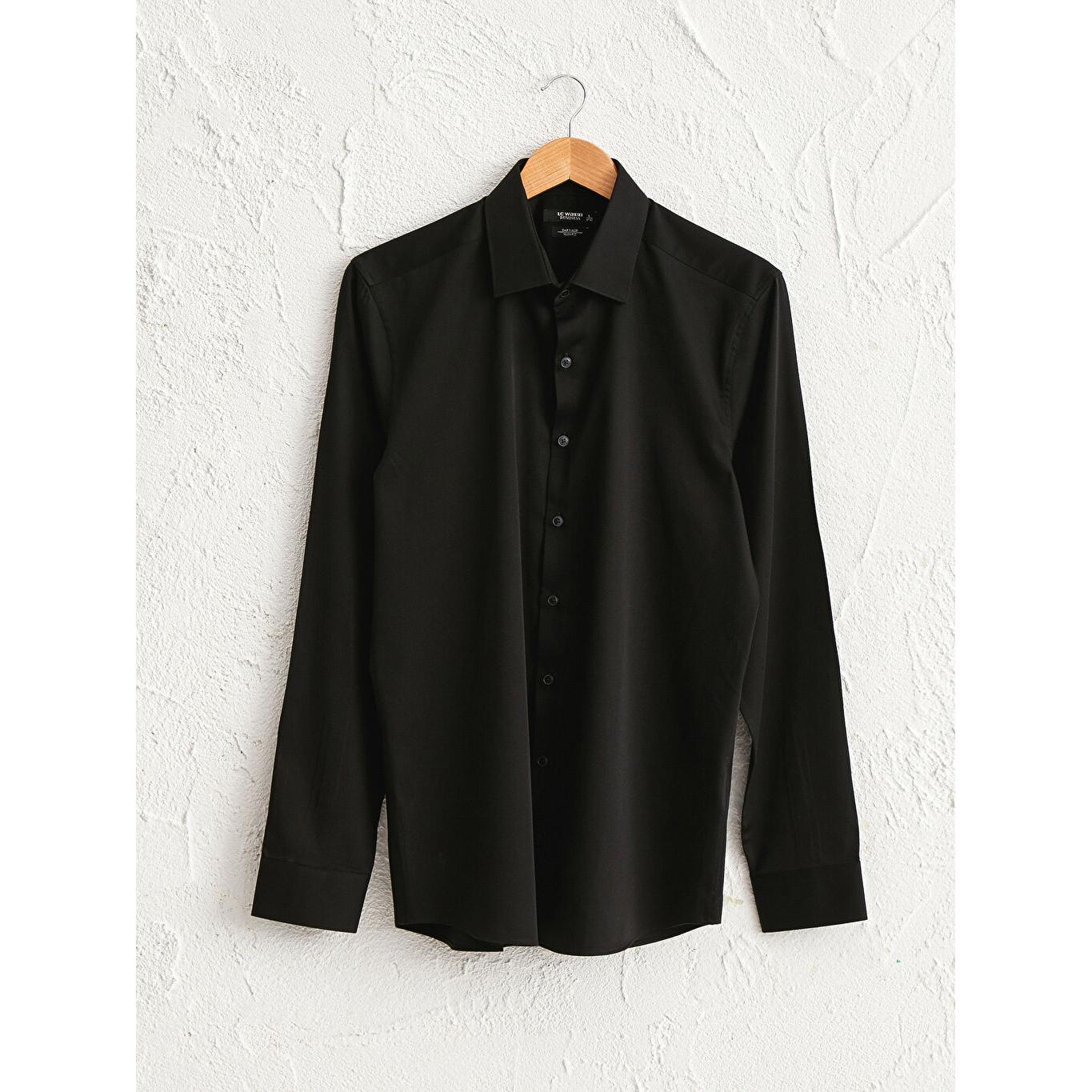 

Рубашка Slim Fit из 100% хлопкового атласа черного цвета