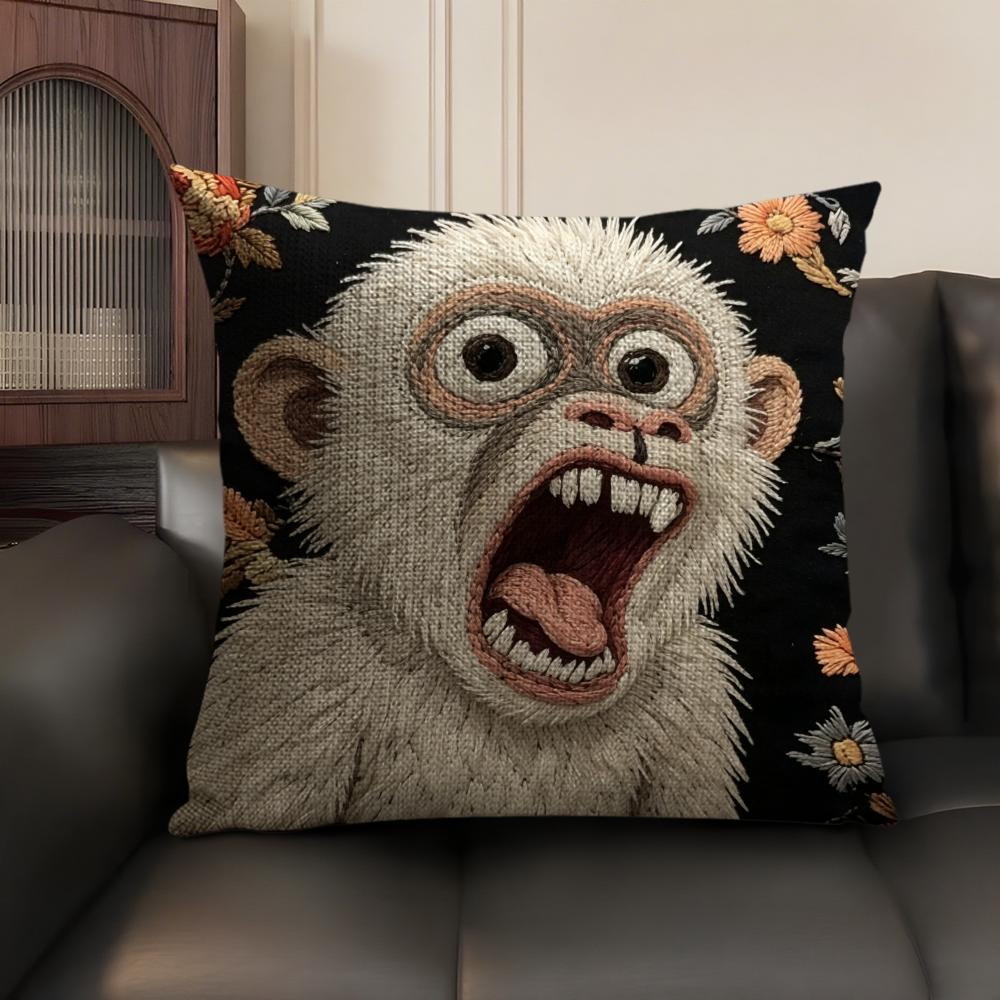2D Scream Tiere Retro Kissenbezug Natürlicher Leinen Bio-Stoff Beidseitiger Druck Sofa Heimdekor Geschenk Kissenhülle