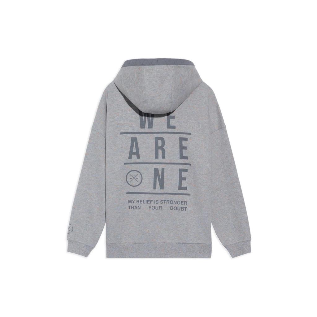 Li Ning Wade Series Casual Loose Pullover Solid Color Letter Hoodie Unisex hoodies Gray AWDS195-3