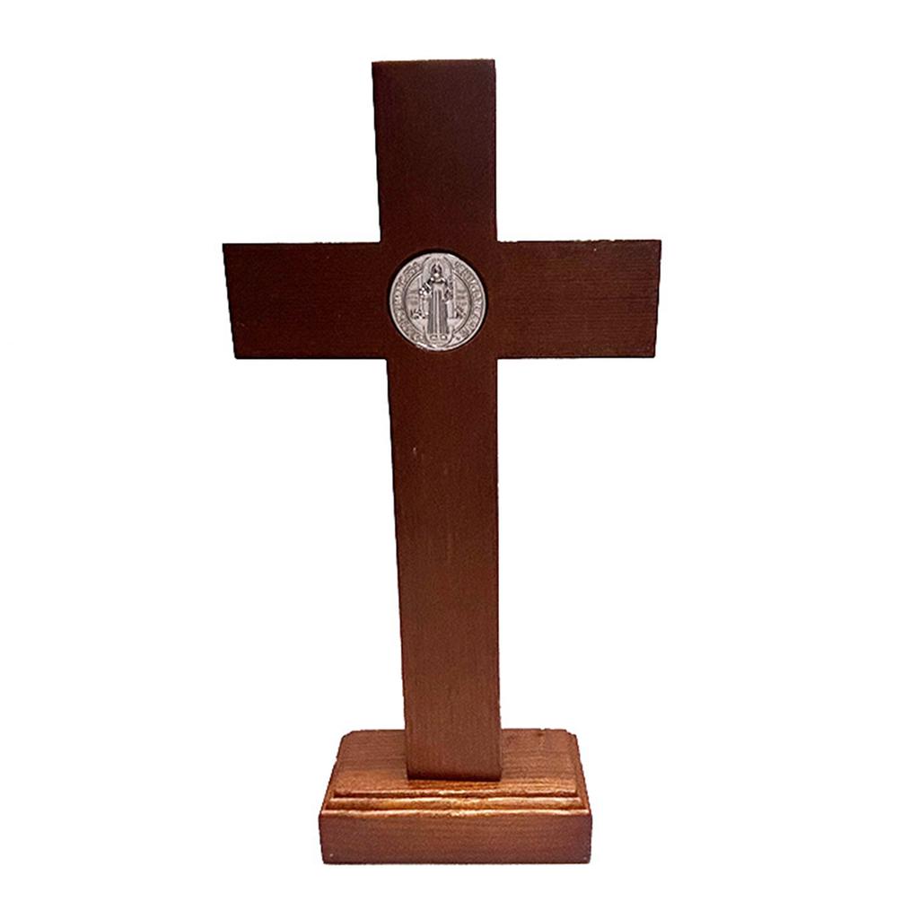 Wood Cross Ornament Standing Statue Art Statue Decoration Supplies for Dormitory Bedroom Party Background Decoration