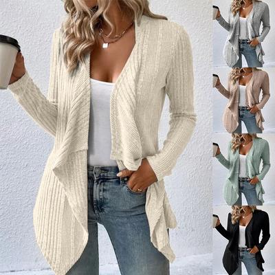 Herbst Winter Damen Strickjacke Top Einfarbig Lässig Modisch Locker Langarm Gestrickte Pulloverjacke