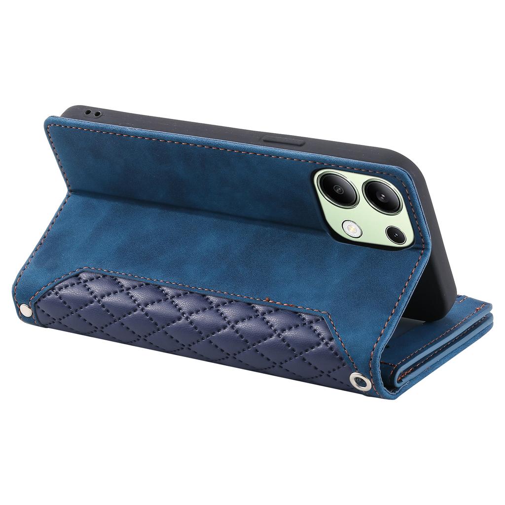 For Xiaomi Redmi 15C 4G (173mm) Wallet Case Rhombus Stitching Line PU Leather Phone Cover with Wrist Strap