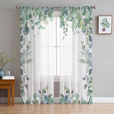 Printemps Aquarelle Plante Feuilles d'Eucalyptus Rideaux Transparents pour Décoration de Salon Rideaux de Fenêtre Cuisine Tulle Rideaux Voile