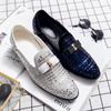 Luxury Crystal White Wedding Loafers Blue Paty Shoes Business Laofers Men's Office Flat Shoes Leisure Social Shoes Driving Shoes