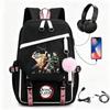 Anime Printed Canvas Backpack With USB Charging Port Teens Students School Travel Unisex