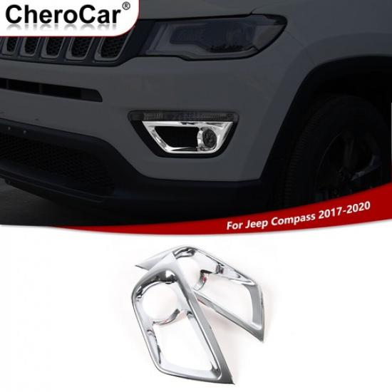 Chrome Front Fog Light Lamp Cover Trim Frame Accessories For Jeep Compass 2017+