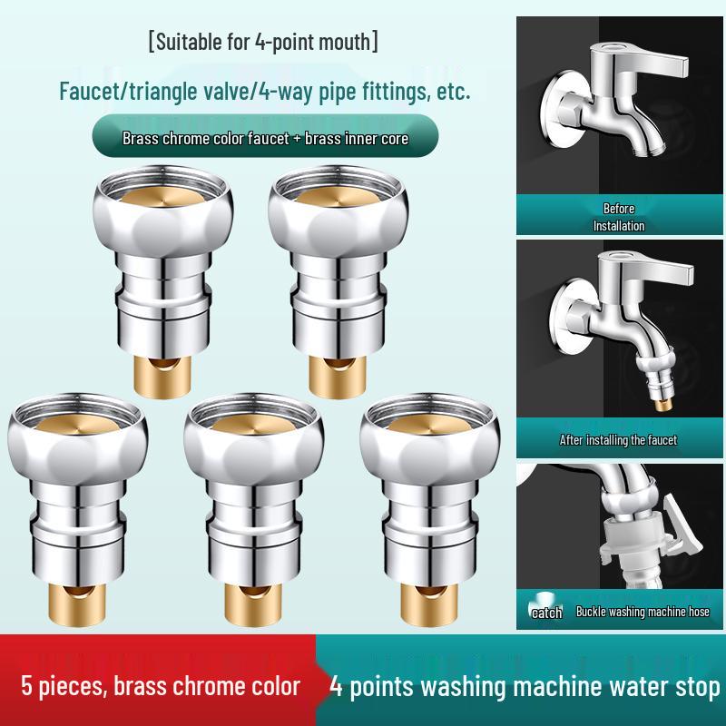 Washing Machine Automatic Shut-off Valve Adapter - 4-Point Water Outlet & Inlet Hose Conversion Accessory