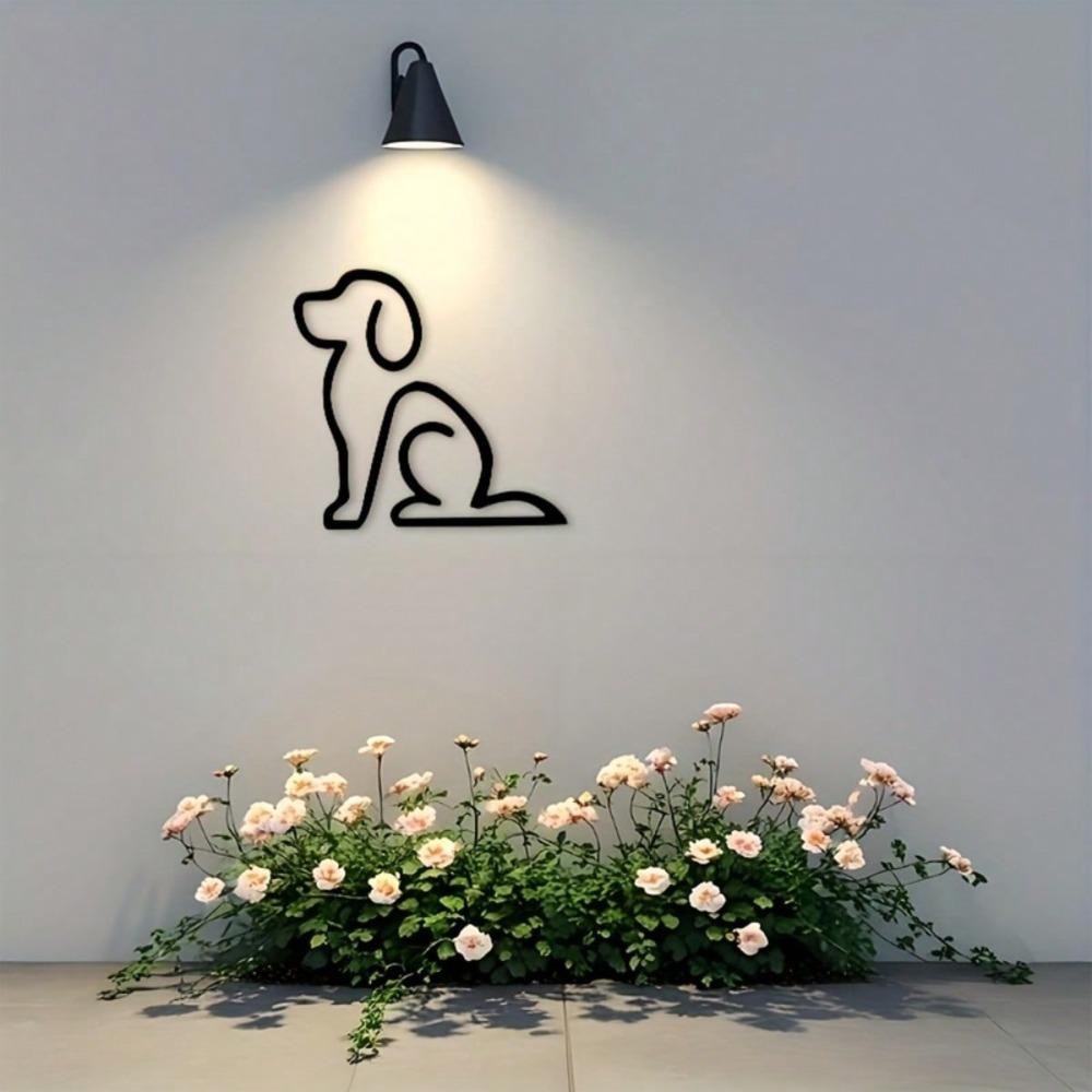 Metal Wall Art Sitting Dog Plaque Black Line Art Decor for Home Indoor Outdoor Gift Pet Lovers