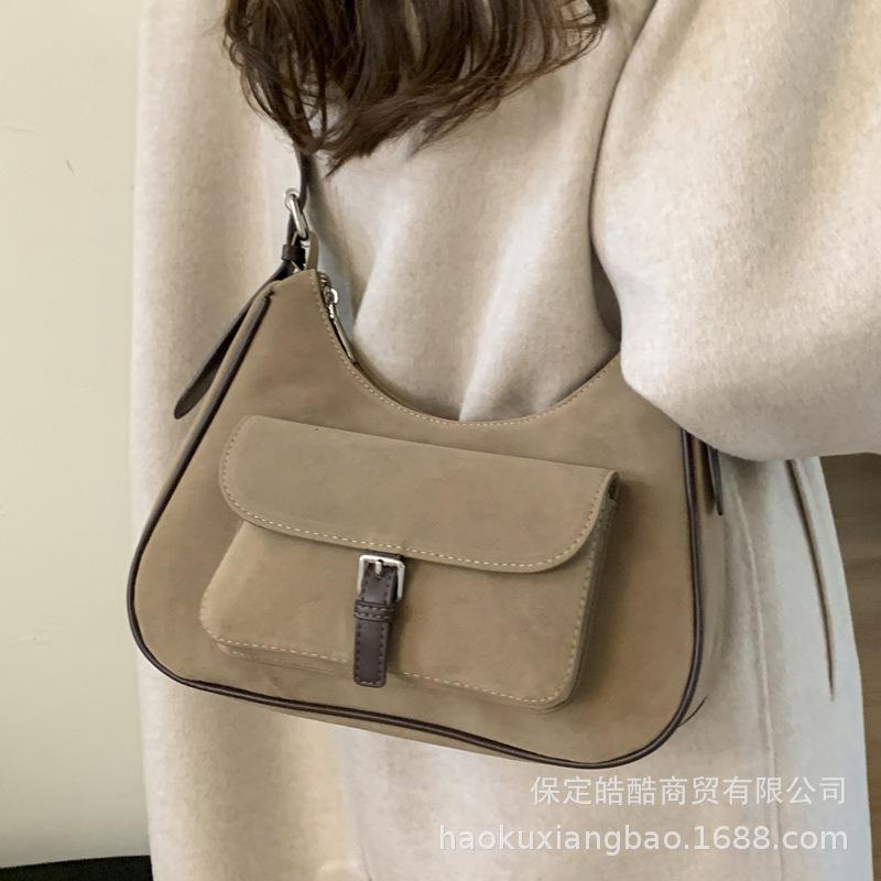Suede Bag Women's Large Capacity 2025 New Autumn and Winter Matte Retro Shoulder Underarm Bag Commuter Dumpling Bag