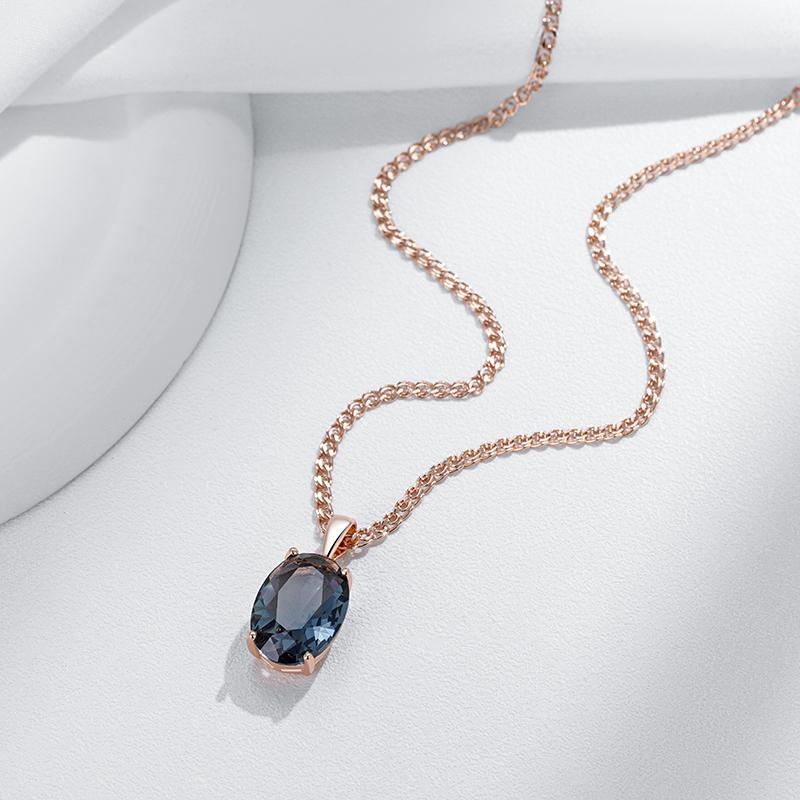 Collier Pendentif Cristal Ovale Gris Pour Femmes Couleur Or Rose Avec Zircon Naturel Haute Qualité Bijoux Fins Quotidiens