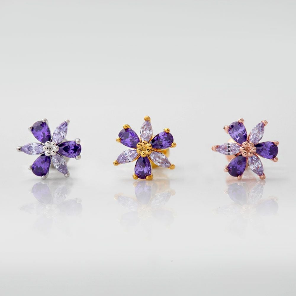 3 types of pins, choose 1 purple flower, surgical piercing cubic