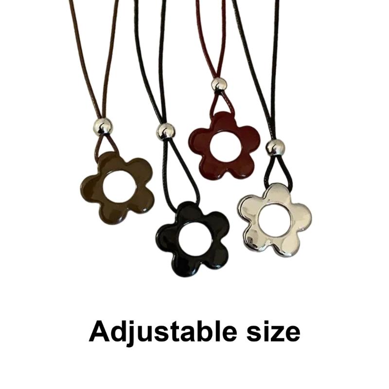 Delicate Long Leather Cord Necklace with Intricate Flower Charm Ideal for Fashion Forward Women Seeking Unique Accessories