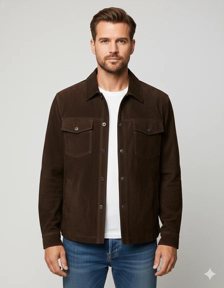 Мужская коричневая мотоциклетная куртка из замши натуральной овчины, ручная работа, настоящий байкерский стиль 3XL коричневый