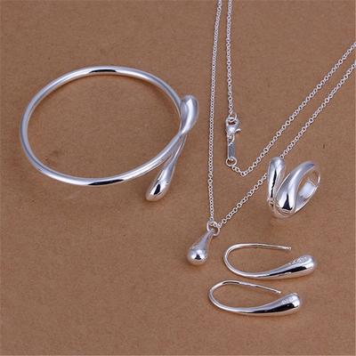 925 Sterling Silver Water Drop Pendant Bangle Bracelet Necklace Earring Ring for Women Fashion Party Gift Jewelry Set