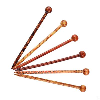 6 Pcs Retro Print Wooden Hairpin Needle Headdress Jewelry Accessories 13 Cm